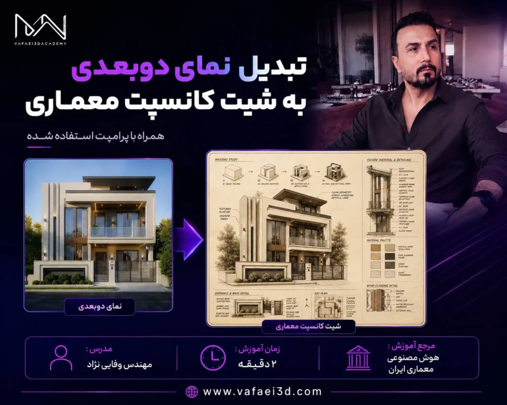 تبدیل نمای دوبعدی به شیت کانسپت معماری